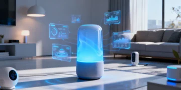 Futuristic smart personal assistant device glowing with blue light, representing The 2026 Evolution of Smart Personal Assistants: Beyond Siri and Alexa.
