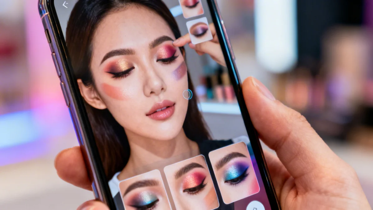 Augmented reality makeup try-on on a smartphone screen