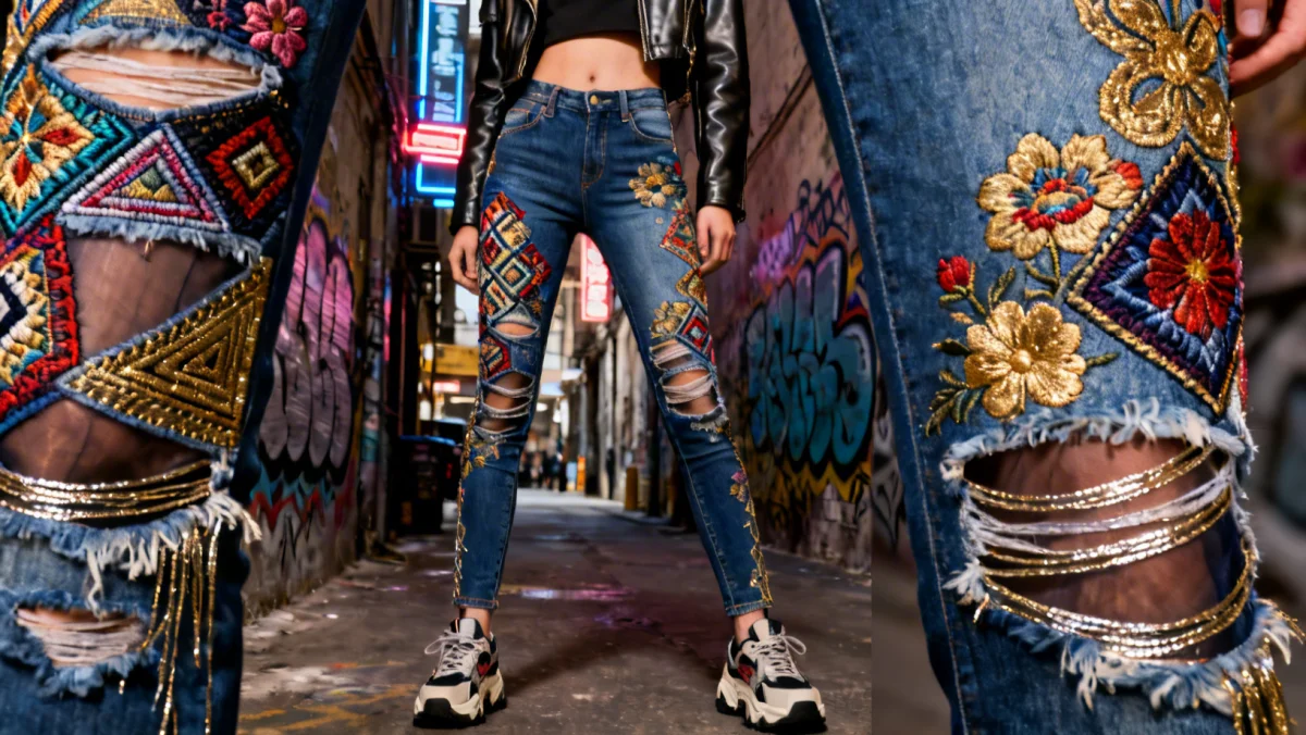Artistic appliqué details on personalized jeans for 2026 style