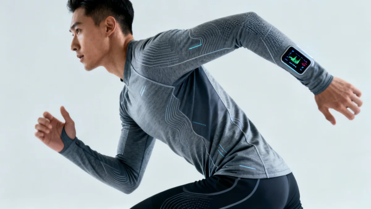 Athlete wearing smart fabric performance apparel displaying biometric data