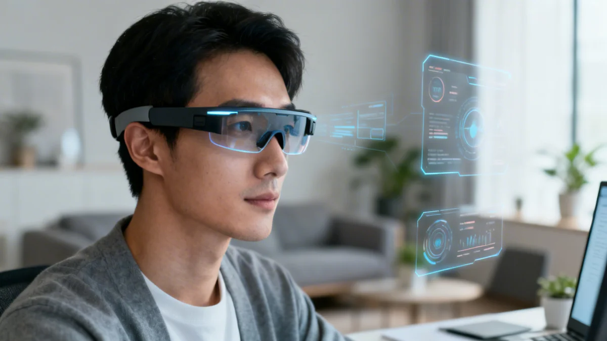 Augmented reality glasses enhancing focus and data visualization for increased productivity.