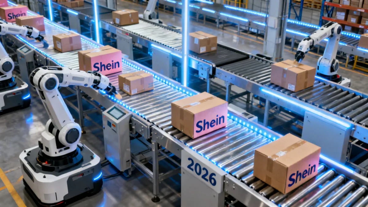 Automated warehouse robots sorting Shein packages for optimized delivery.