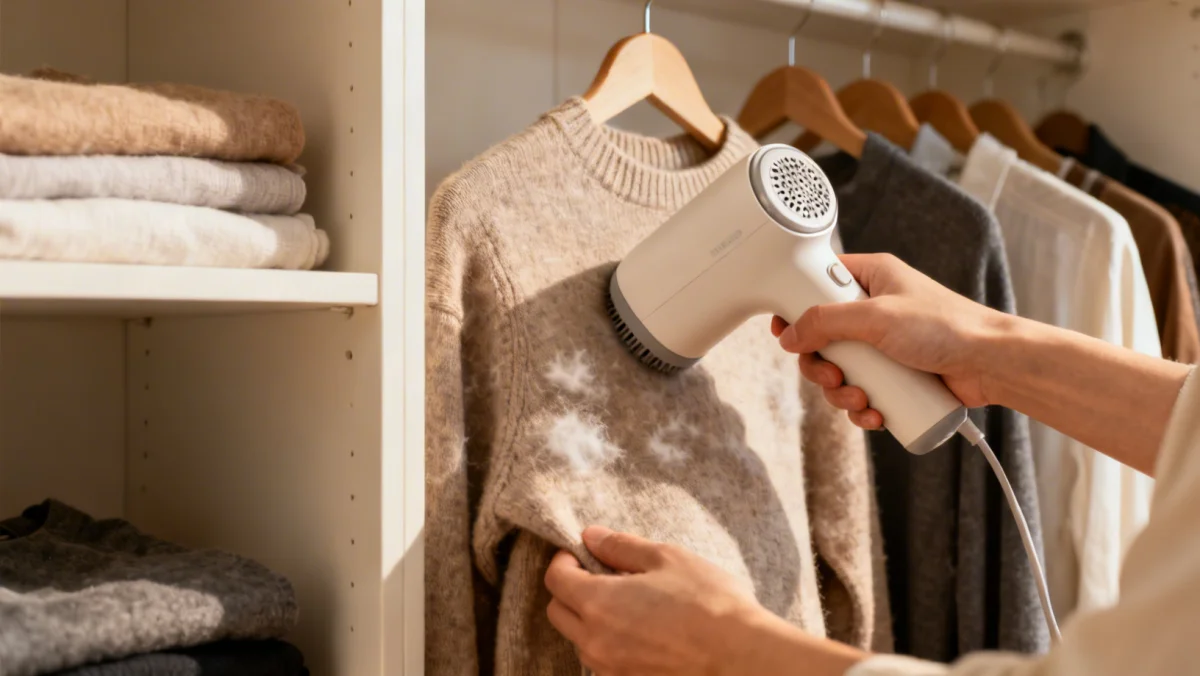 Compact fabric shaver for quick garment refreshing, essential for smart styling.