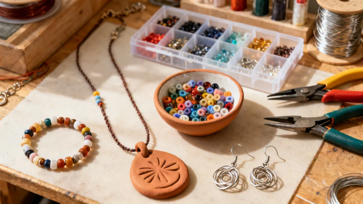 DIY jewelry making workspace with finished pieces and tools for Crafting Your Own Jewelry: 4 Simple DIY Projects for Statement Pieces in Summer 2026, Costing Under  Each.