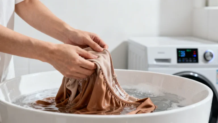 Hands caring for garment with advanced fabric care innovations for longevity