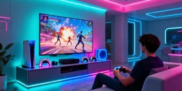 Futuristic 4K gaming setup at home for 2026