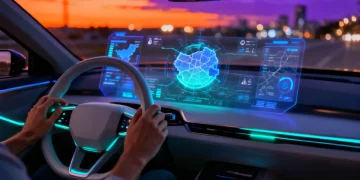 Futuristic car interior with advanced smart gadgets enhancing the driving experience