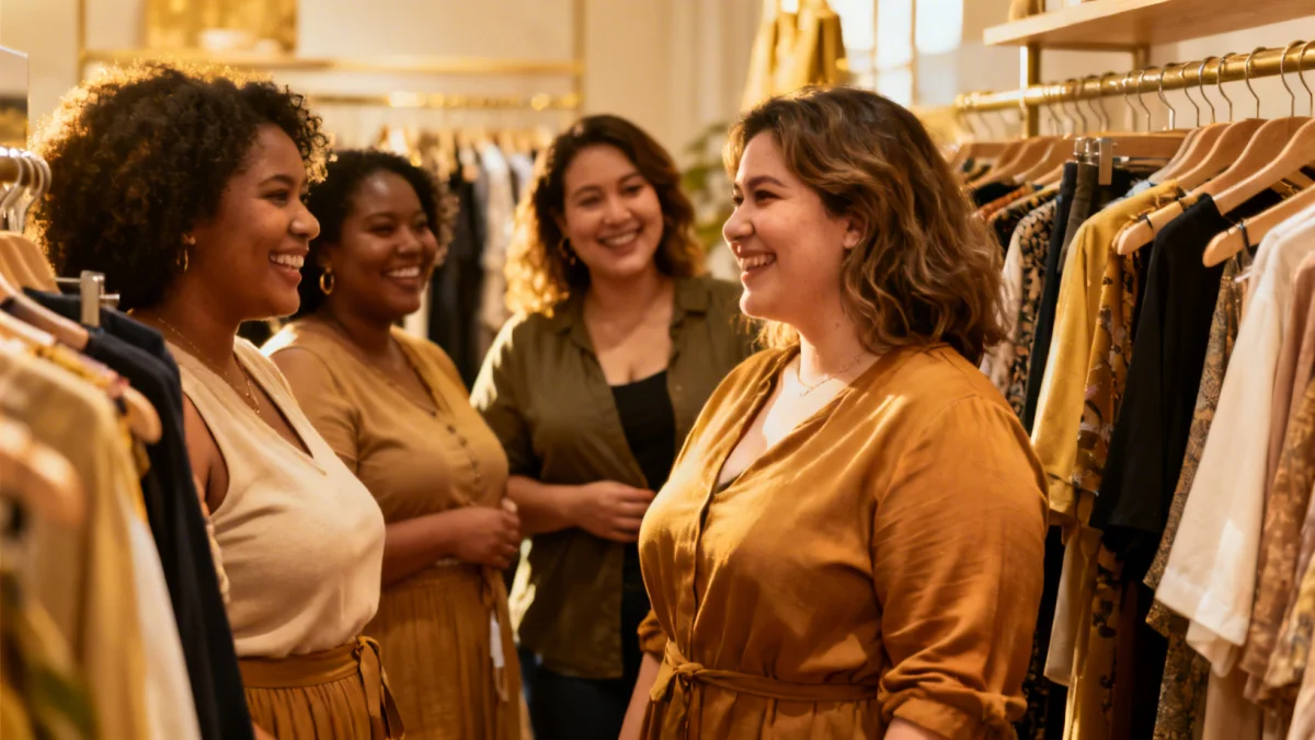 Women happily shopping for inclusive styling from Body Positivity in Fashion: 3 Brands Leading Inclusive Styling in the US by 2026