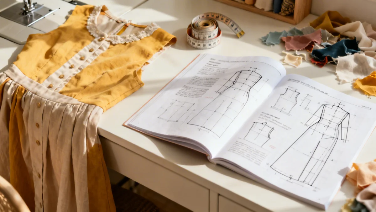 Sewing desk with pattern modifications for DIY fashion projects