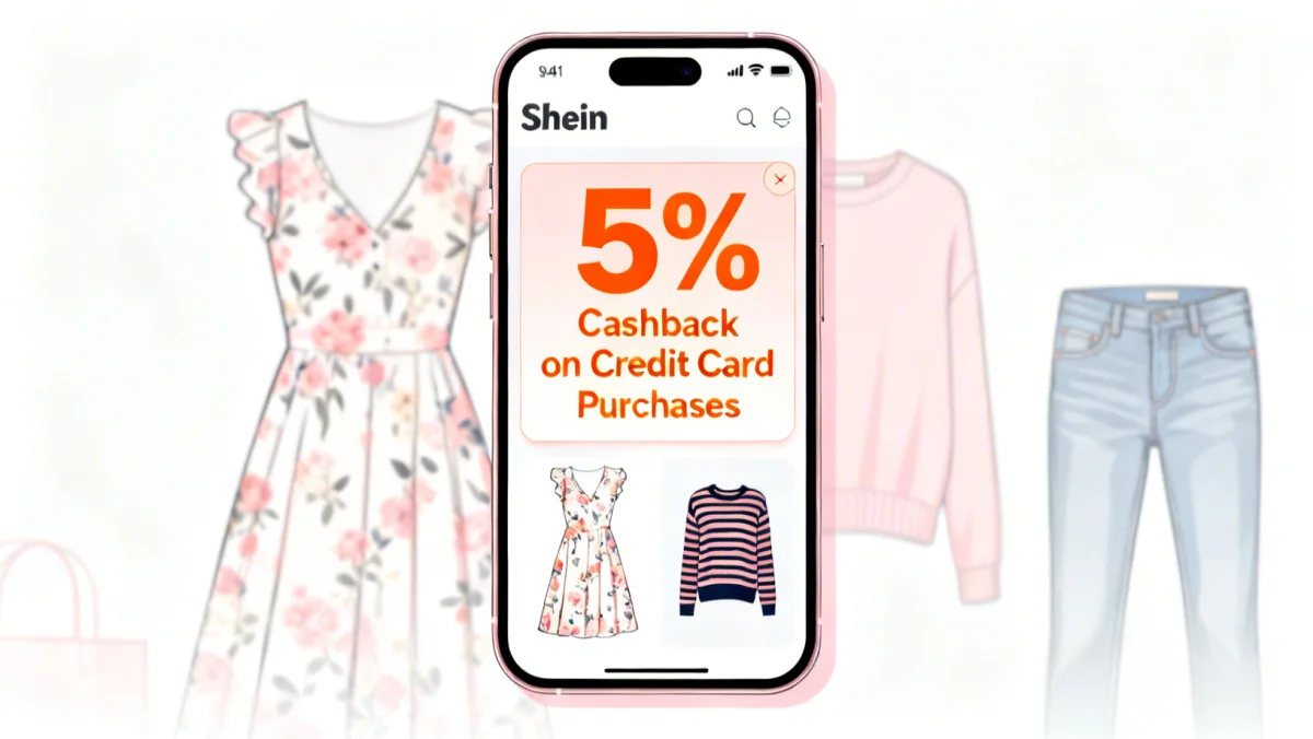 Shein mobile app displaying 5% cashback credit card promotion