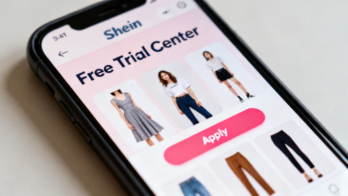Shein Free Trial Center application interface on a smartphone