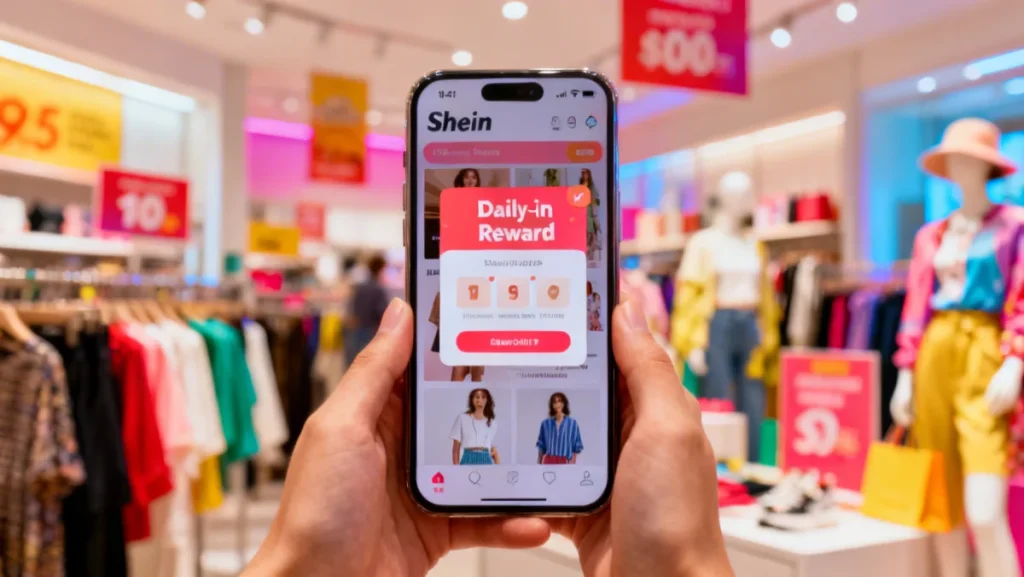 Shein Daily Check-ins: Accumulate 500+ Points Annually with Consistent Logins.