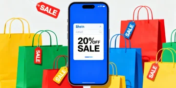 Shein Email Notifications for 20% Off Sales on a smartphone screen