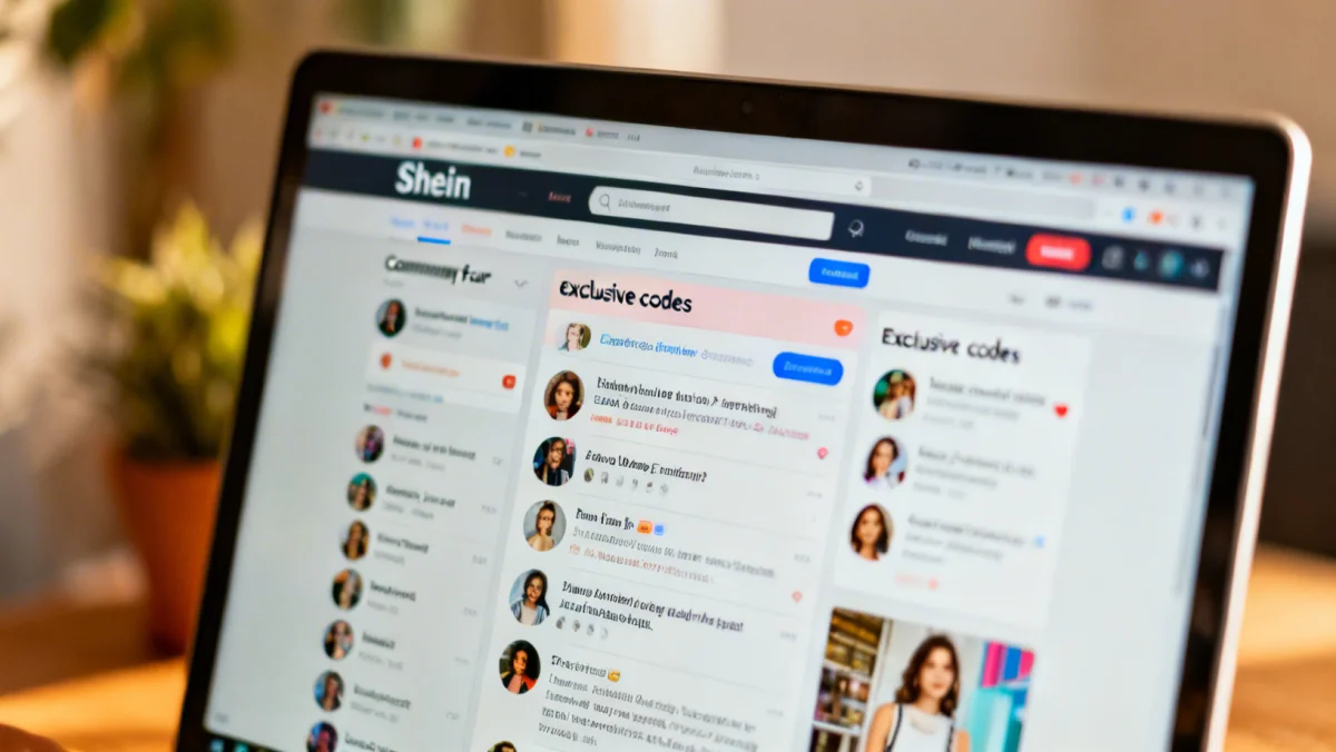 Shein community forum interface showing active discussions and code sharing