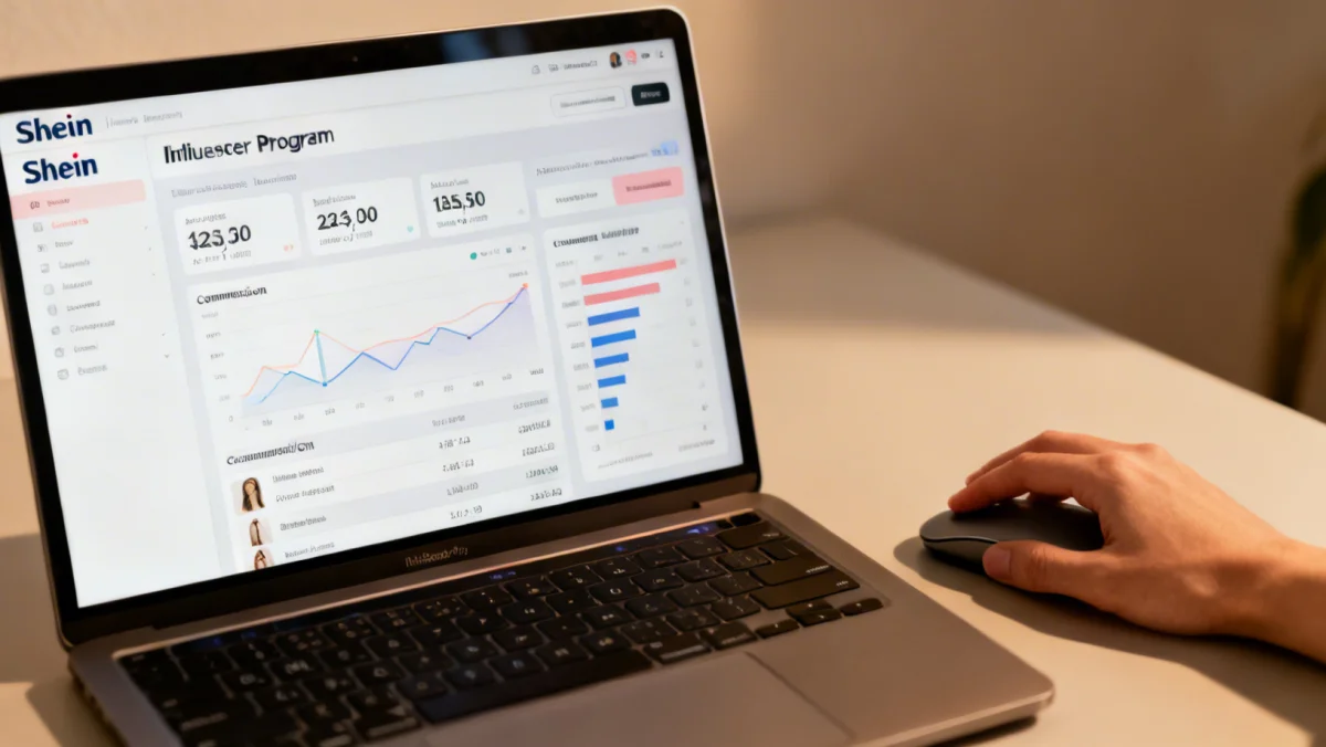 Shein Influencer Program dashboard showing earnings and analytics.