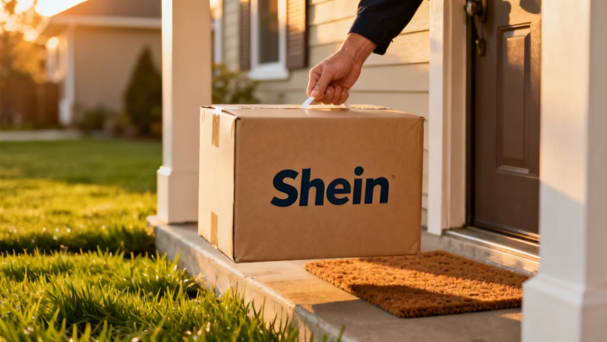 Shein package being delivered to a US home doorstep.