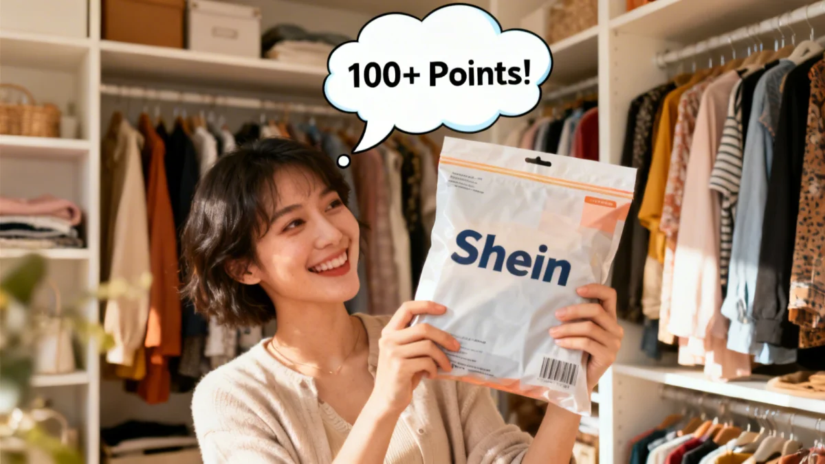 Shein customer happily receiving points after reviewing an item