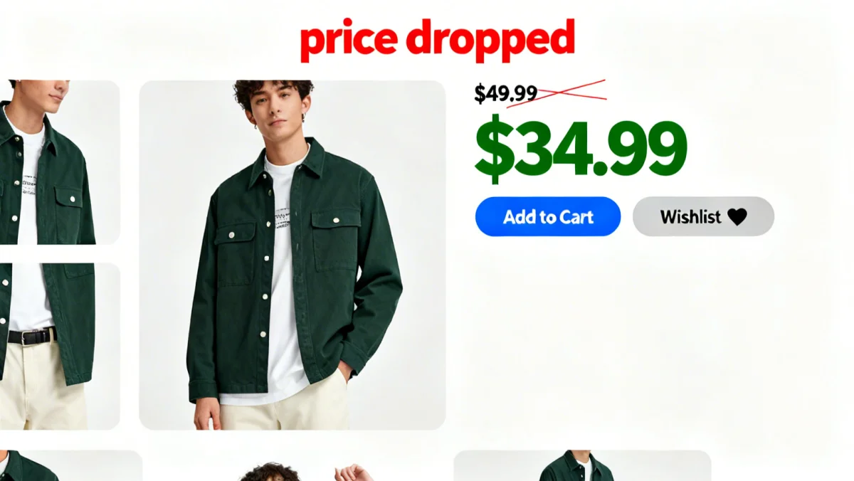 Shein price drop notification on product page