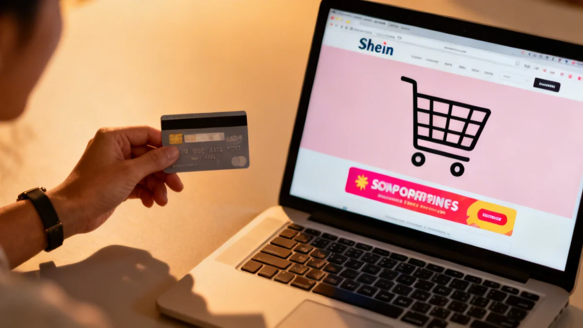 Customer making an online purchase on Shein, emphasizing smart spending and savings.