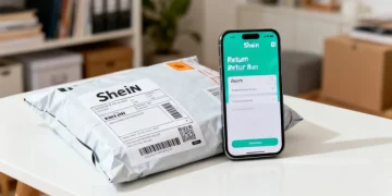 Shein package with return label and smartphone showing return policy updates 2026