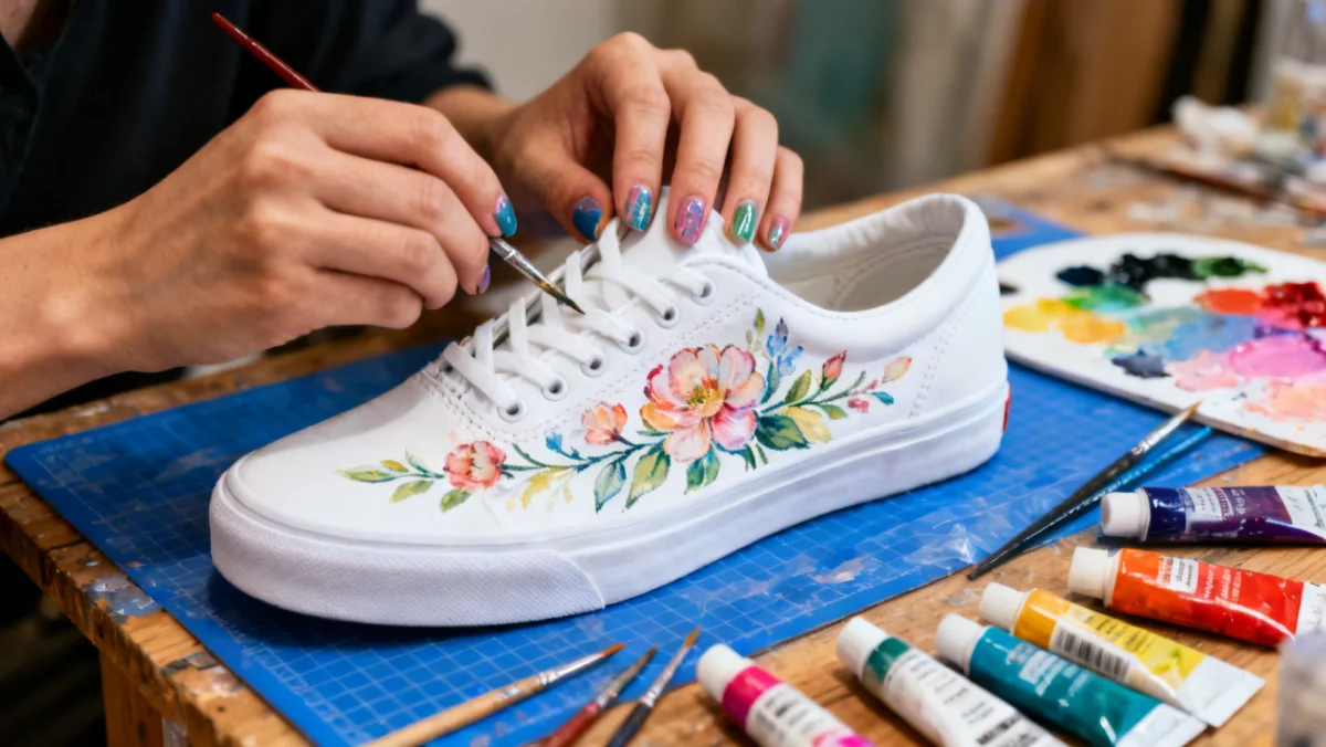 Detailed painting process for DIY Shoe Customization 2026 project