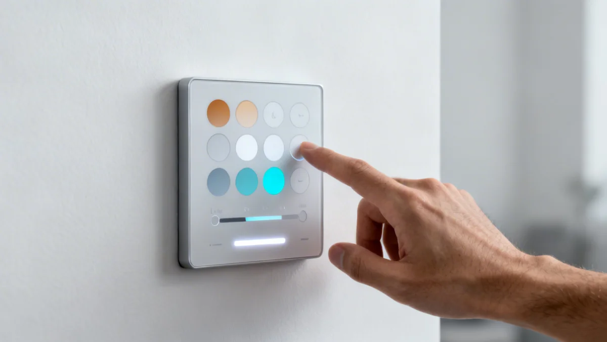 User interacting with a smart lighting control panel for future-proof home