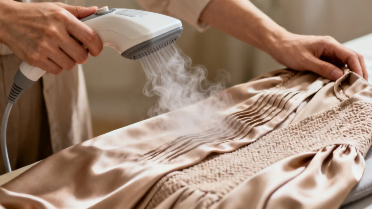 Hands steaming a garment, a key step in Shein Savvy: 7 Styling Hacks to Avoid Common Fit Issues and Look Polished Every Time in 2026: PRACTICAL SOLUTIONS