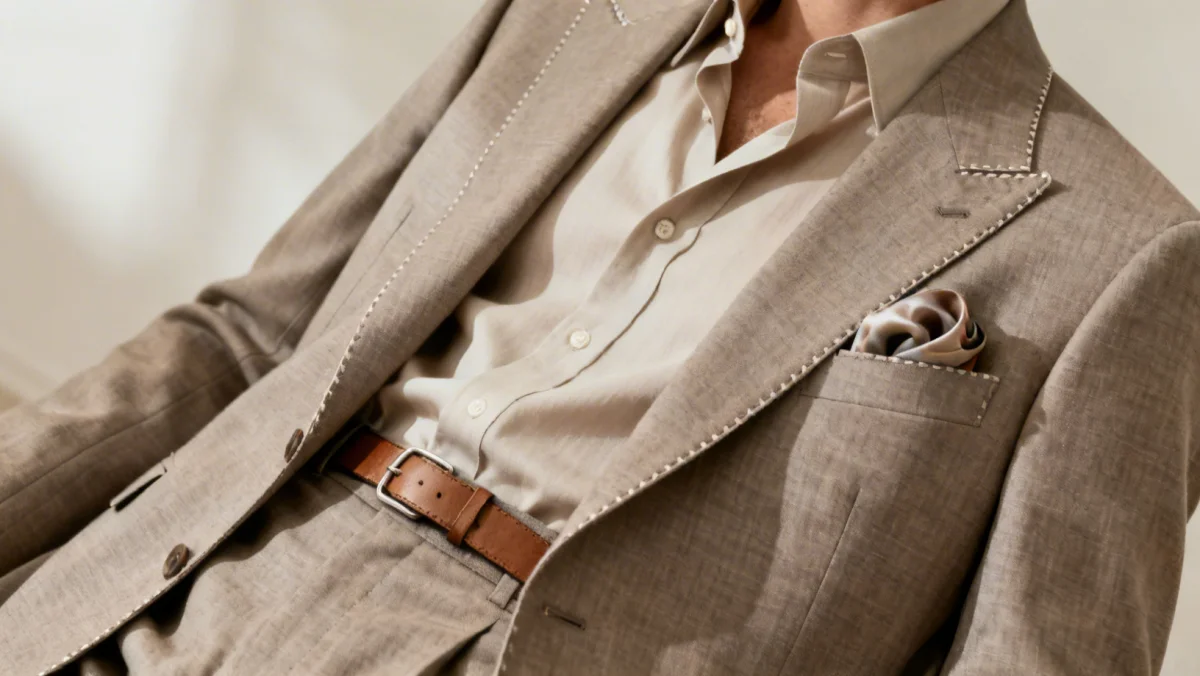 Detail of tailored blazer and accessories enhancing low fashion styling