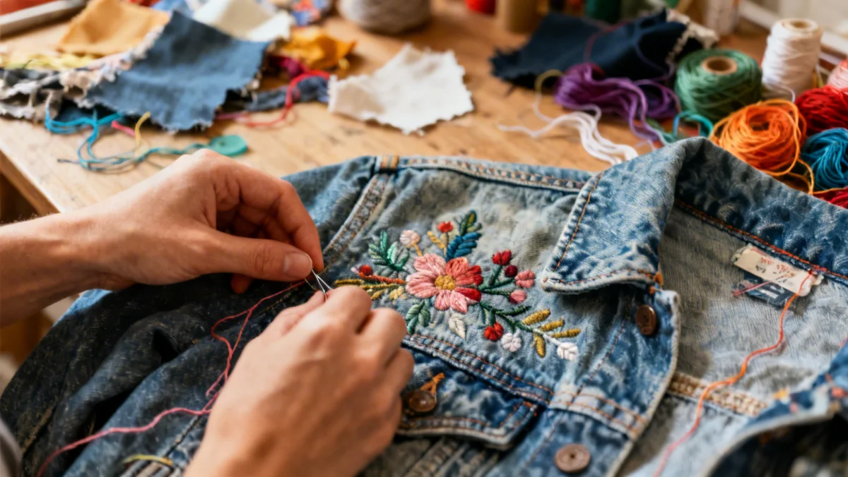 Detailed embroidery work on a denim jacket, part of an Upcycling Challenge: 3 DIY Projects to Revamp Your Wardrobe for 2026.