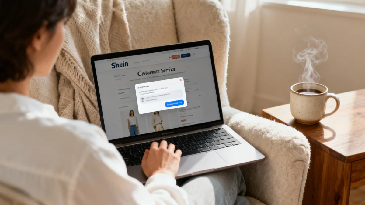 User interacting with Shein customer service chat on laptop
