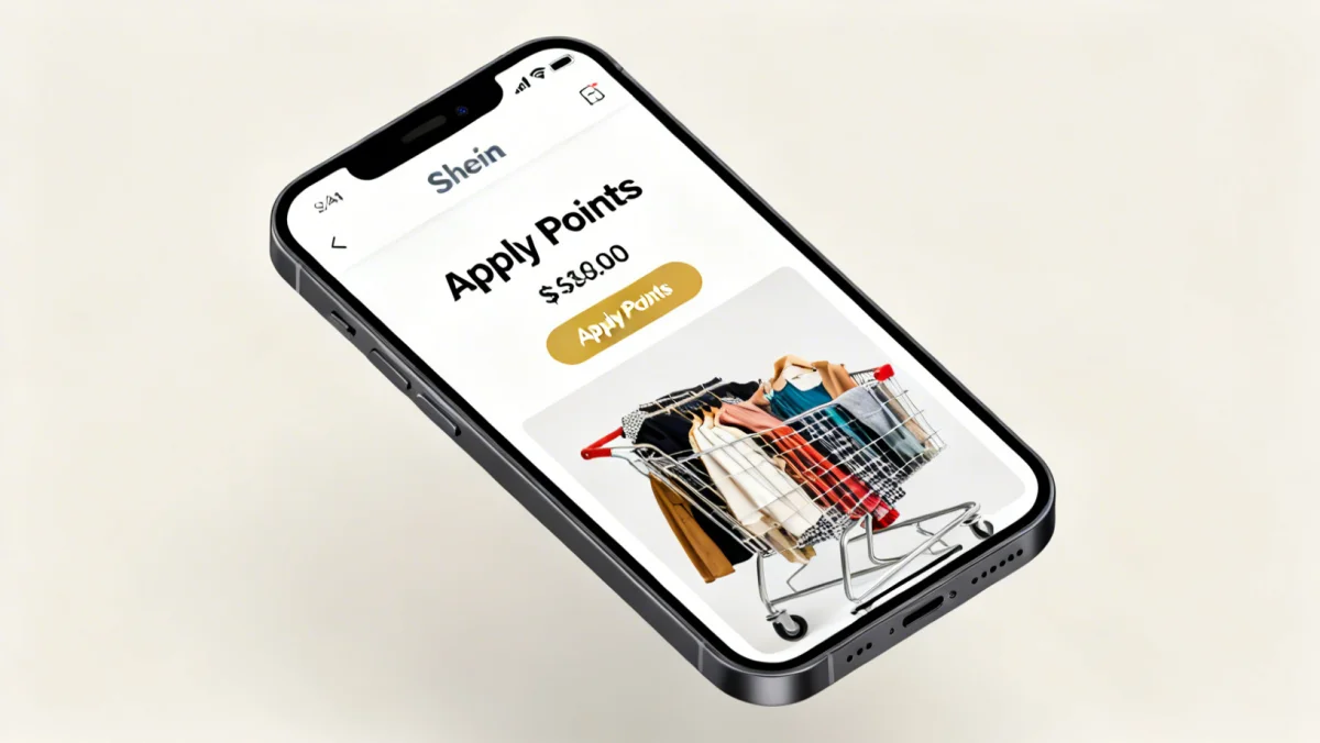 Shein checkout process applying points for maximum savings.