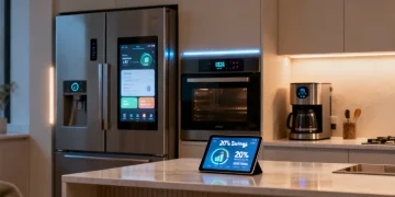 Smart Appliances: Saving 20% on Energy Bills with Connected Kitchen Gadgets in a modern kitchen setting.