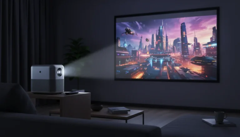 Portable projector displaying bright image in living room