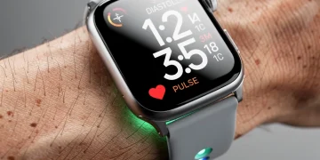 Smartwatch displaying blood pressure readings on wrist