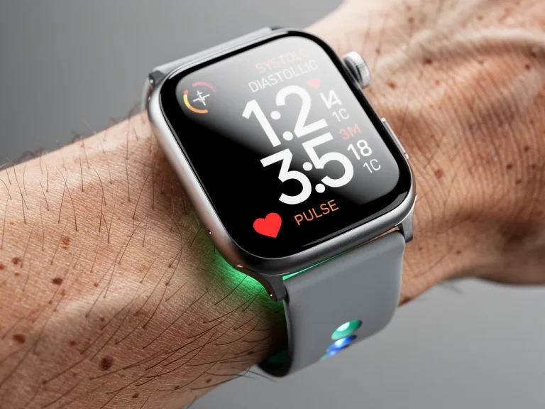 Smartwatch displaying blood pressure readings on wrist