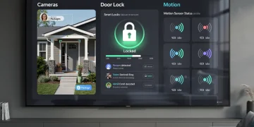AI-powered smart home security system dashboard with cameras and sensors