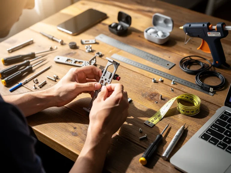 DIY tech accessories crafting workspace with tools and materials