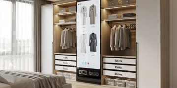 Smart Home Devices: 5 Ways to Transform Your Wardrobe Management Smart wardrobe technology system in modern bedroom with digital display and automated organization
