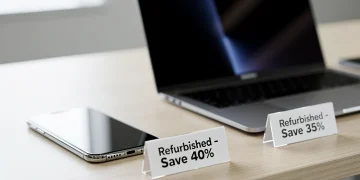 Refurbished tech devices showing financial savings on modern table